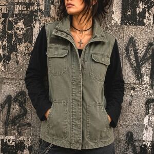 Fox Racing Women's Utility Jacket Olive Green Black Moto Military Cotton Sm